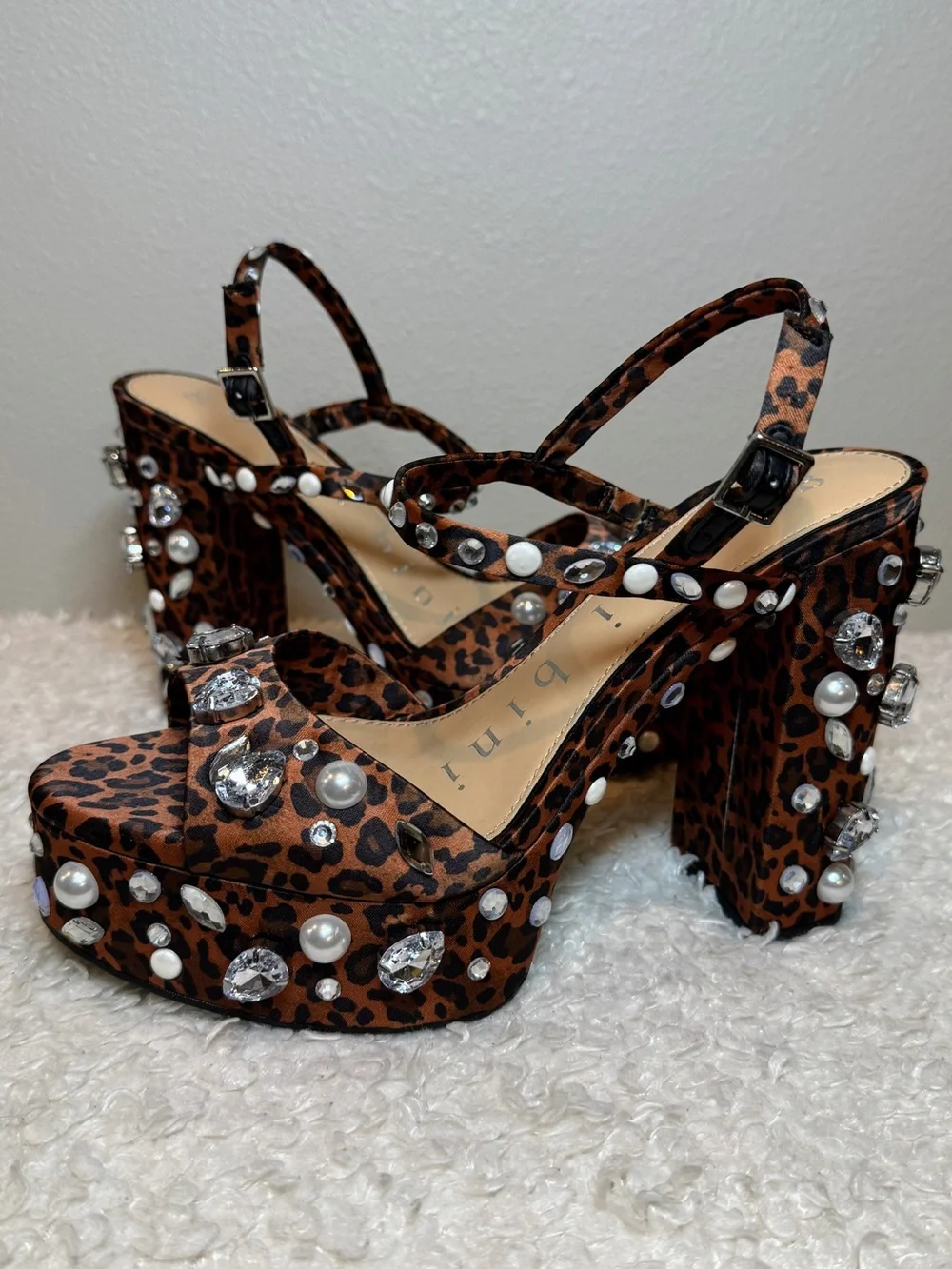 Gianni Bini Leopard Jewel Ornamented Platform Sandals